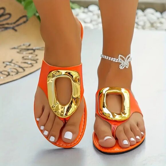 Metallic Buckle Slide Sandals – Lightweight Summer Clip Toe Flats - Picture 9 of 10